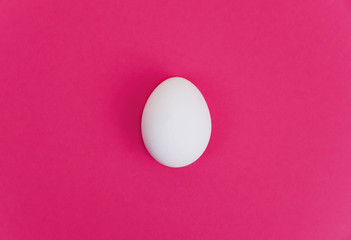 One white egg on vibrant pink background.