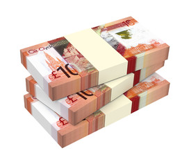 Scotland pound bills isolated on white with clipping path. 3D illustration