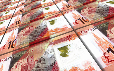 Scotland pound bills stacked background. 3D illustration