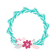 floral wreath bouquet flowers Botanical elements isolated on white background in Scandinavian style. Hand drawn vector illustration
