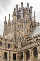 Closeup shot of Ely Cathedral tower.