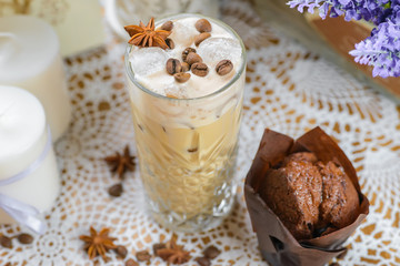 Ice coffee in high glass