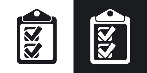 Vector checklist icon. Two-tone version on black and white background