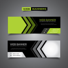 Web banner with abstract design and masked area for any image, black, white and green colors