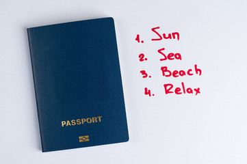 Blue clean passport and list of vacation plans.