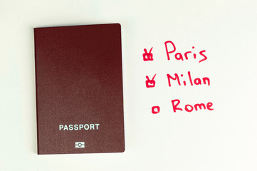  clean red passport and list the city of Europe.