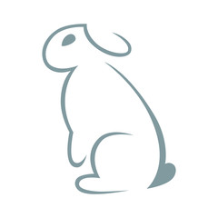 Cute sitting rabbit symbol, icon on white background. Design element