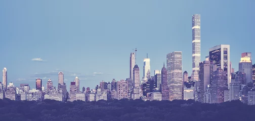 Stickers pour porte New York Photo panoramique aux tons vintage de la ville de New York au crépuscule, aux États-Unis.