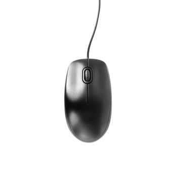 Top view of black computer mouse on white