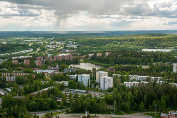 Fototapeta na wymiar View from mountain to Kuopio and lakes on summer day, Northern Savonia, Finland 