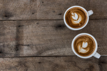 coffee cup on old wood table,coffee lover background concept.