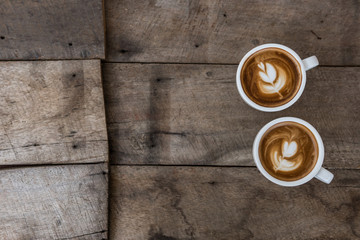 coffee cup on old wood table,coffee lover background concept.