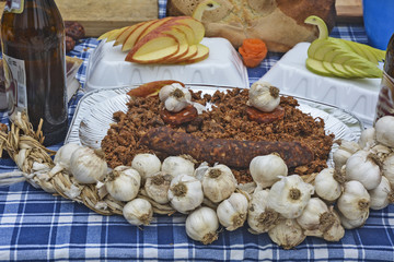 Garlic, sausages, bacon and other products