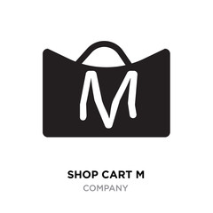 shop cart m letter logo, linear M shopping icon