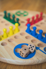 Ludo board family game. Close-up view.