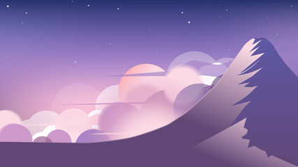 Obraz na płótnie Canvas Landscape scene, mountain peak with cloud at night, purple tone