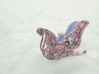 christmas sledge greeting card with snow and snowflakes