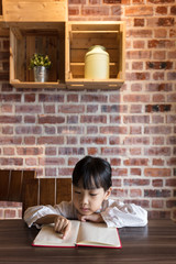 Asian Chinese little girl reading book