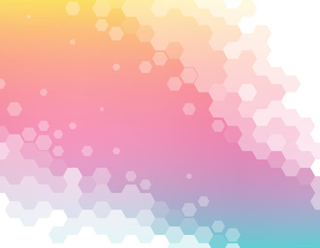 Abstract Background, White Layered Hexagon Shape On Pastel Rainbow Gradient