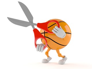 Basketball character holding scissors