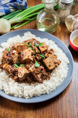 Mapo Tofu - sichuan spicy dish served with rice