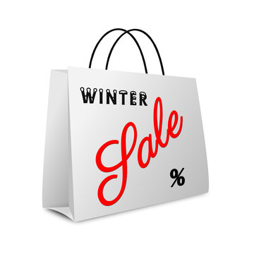 Shopping bag winter sale text - isolated on white background