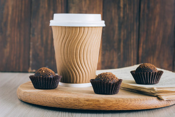 coffee to go and chocolate balls