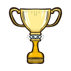 Golden trophy cup of the victory team isolated