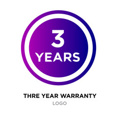 three years warranty logo with purple gradient roundy style