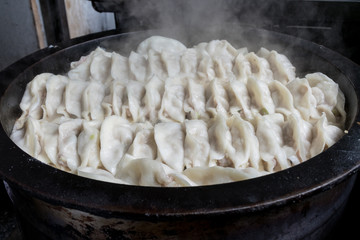 pot stickers gyoza ,Chinese cuisine, view from the top.