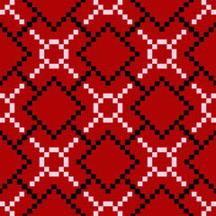 Geometric seamless pattern. Black red white background