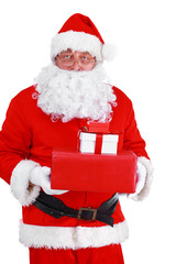 Santa Claus with Christmas Gift, isolated on white background