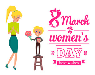 March 8 Womens Day Best Wishes Vector Illustration