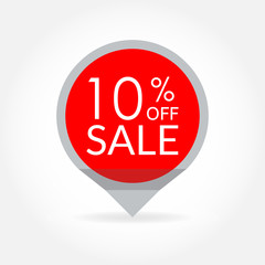 Sale and discount pointer or sticker. 10 percent price off tag icon. Vector illustration.
