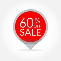 Sale and discount pointer or sticker. 60 percent price off tag icon. Vector illustration.