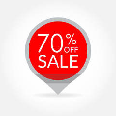 Sale and discount pointer or sticker. 70 percent price off tag icon. Vector illustration.