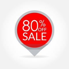 Sale and discount pointer or sticker. 80 percent price off tag icon. Vector illustration.