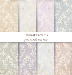 Damask patterns set collection Vector. Baroque ornament decor. Vintage background. Pastel color fabric textures
