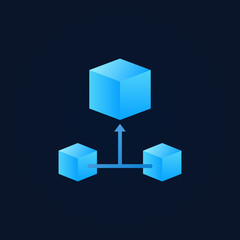 Blue 3d cube blockchain icon - vector block chain symbol