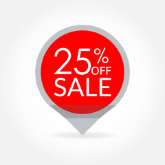 Sale and discount pointer or sticker. 25 percent price off tag icon. Vector illustration.