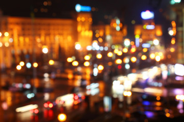 Blurred abstract background lights in Kiev, Ukraine. Beautiful cityscape view