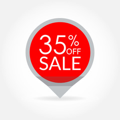 Sale and discount pointer or sticker. 35 percent price off tag icon. Vector illustration.