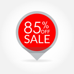 Sale and discount pointer or sticker. 85 percent price off tag icon. Vector illustration.