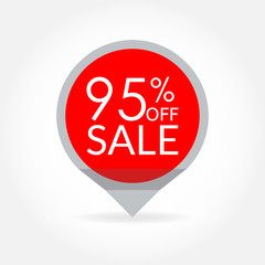 Sale and discount pointer or sticker. 95 percent price off tag icon. Vector illustration.