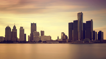 Fototapeta premium Beautiful skyline of Detroit City, the view from Windsor, Ontario, Canada. 