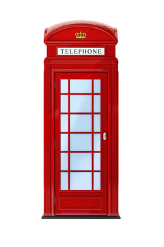 a typical London phone booth isolated on white