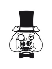kopf gesicht sparschwein reich geld sparen zylinder hut sir herr gentlemen mustache schnurrbart monokel brille groß dick fett schwein eber ferkel comic cartoon lachen clipart