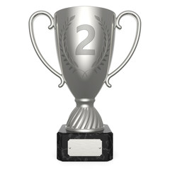 Silberner Pokal mit Platz 2 isoliert weißer Hintergrund
