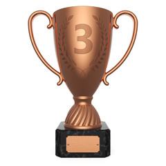 Pokal aus Bronze mit Platz 3 isoliert weißer Hintergrund