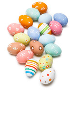 Fototapeta na wymiar Colorful easter eggs isolated over white background. Top view of easte eggs with copy cpace